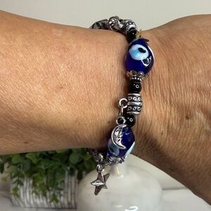 Blue Evil’s Eye with Stars and Moons Charms Bracelet
